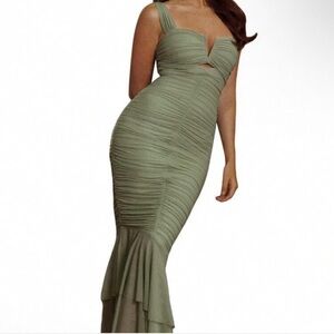 Elegant Green Ruched Women's Dress